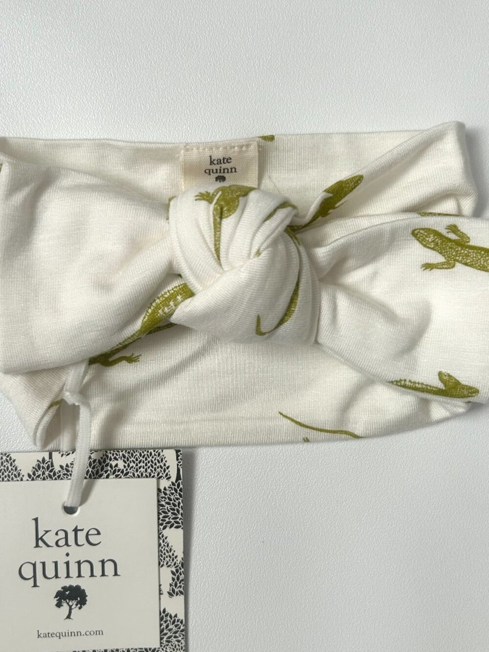 NWT Kate Quinn Bamboo Baby Bow Headband 0-6M Lime Lizard Print